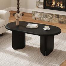 Black Oval MDF Coffee Table, 99*50*40 Cm Living Room Table, Stable Coffee Table With Decorative Legs, Load Capacity Up To 40 Kg, Modern Coffee Table For Living Room And Lounge - Black - View 3