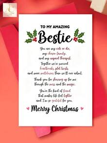 Heartfelt Christmas Greeting Card For Bestie, Holly Berry Xmas Card, Sweet Long Message Holiday Card, Sentimental Gift Card For Close Girl Friend - One Size Fits All - View 2