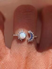 1pc Shiny Sun & Moon Open Ring, Elegant Women's Gift, Suitable For Dates, Parties, Anniversaries - Sun and Moon - View 3