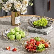 1pc High-End Transparent Gold-Rimmed Flower-Shaped Fruit Bowl, Large Capacity Luxury Home Living Room Snack Dessert Candy Basket - Multicolor - View 2