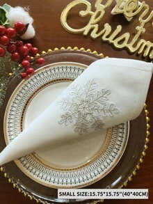 1pc 100% Polyester Christmas Snowflake Embroidered Linen Cloth Napkin, White Table Dinner Napkin For Xmas Holiday Party Table Decor - Silver - View 11