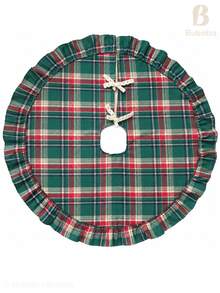 Plaid Christmas Tree Skirt, Green And Red Plaid Christmas Tree Base Cover With Ruffle Trim And Lace Bow, Rustic Farmhouse Style Holiday Christmas Decor, Suitable For Living Room - Green - View 5
