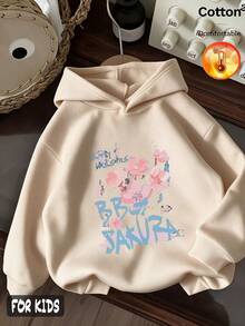 Autumn/Winter 3 Pieces Set Girls Fleece Hooded Sweatshirt Long Sleeve Colorful Letter Cartoon Print Y2K Style - Apricot + Apricot + Apricot - View 4