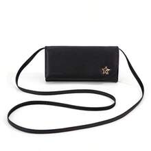 Women's Phone Wallet Clutch With Shoulder Strap, Crossbody Minimalist Long Wallet - Black - View 6