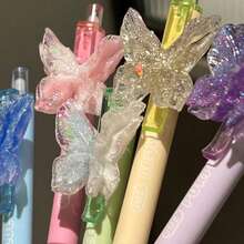 6pcs Cute Butterfly Retractable Neutral Pens, Butterfly Decorated Click Pens, 0.5mm Black Ink Writing Pens, Stationery Gift, School And Office Supplies - Multicolor - View 5