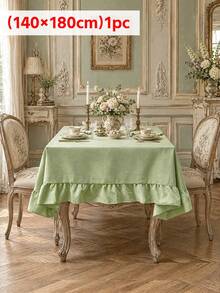 1PC Sage Green Scalloped Edge Tablecloth, French Vintage Style, Lightweight Decorative Cover For Home Dining, Afternoon Tea, Wedding Banquet, Homestay Decor, Party Gathering, Store Display - Green - View 12