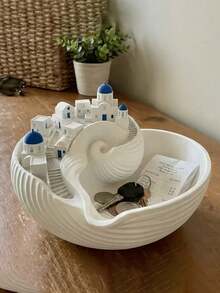 Shell Town Storage Bowl, Creative Shell Town Key Storage Bowl, Santorini Mediterranean Style Entryway Key Tray, Entryway Jewelry Tray, Luxury Desktop Jewelry Storage Box And Decorative Ornament, Creative Home Decor Craft, Halloween Gift - Multicolor - View 6