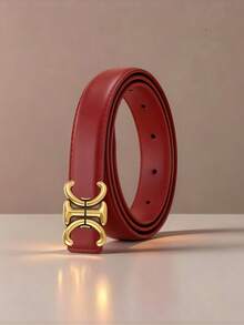 Elegant Ladies Waistband, Chic Vintage Gold Double C Shape Alloy Buckle, Solid Color Adjustable Belt For Casual And Commute Wear - Multicolor - View 9