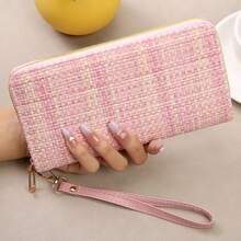 Sweet Style Woven Long Clutch Wallet, Soft Pink Versatile Purse, Multi-Function Card Slots Phone Bag, Holiday Gift - Multicolor - View 1