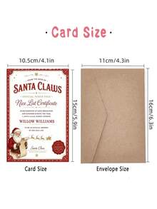 1pc Christmas Card For Family, Friend – Santa Claus Nice List Vintage Illustration, Festive Holiday, Thickened, With Envelope - A - View 4