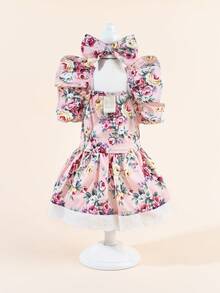 1pc Dog Cat Mesh Wedding Dress Bow Cute Fashion Elegant Charming Creative Personalized Design Print Pet Dress - Multicolor - View 1