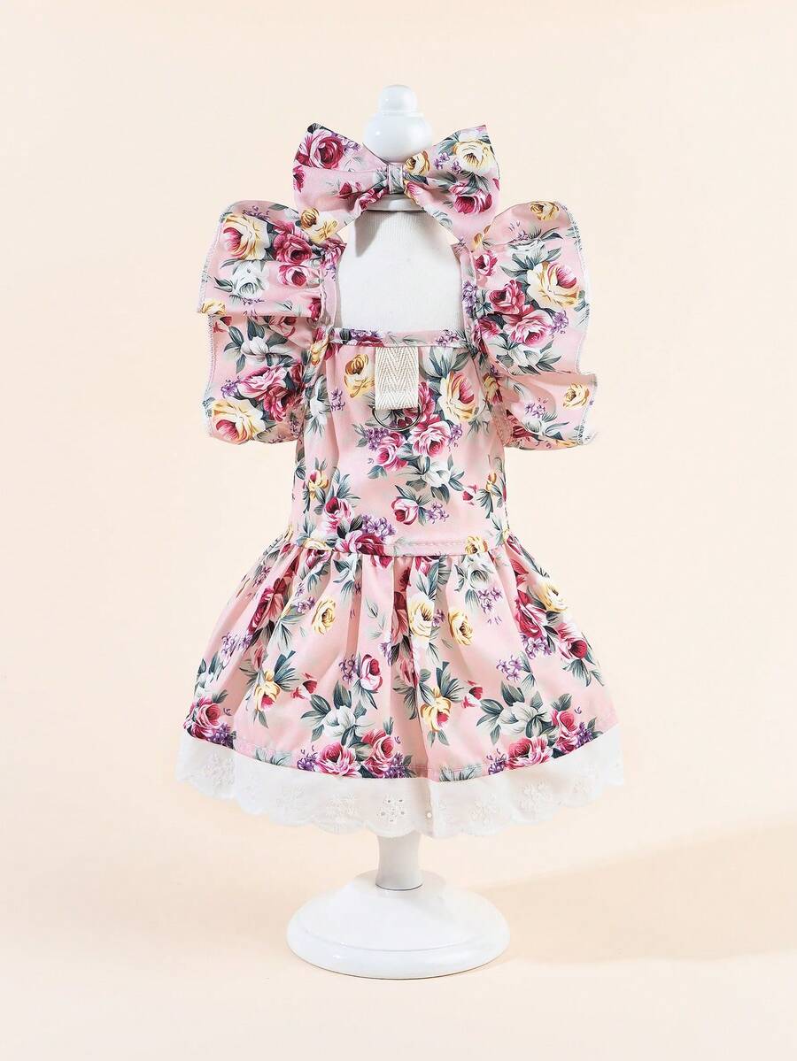 1pc Dog Cat Mesh Wedding Dress Bow Cute Fashion Elegant Charming Creative Personalized Design Print Pet Dress - Multicolor - View 1