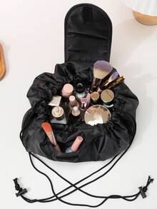 1pc Large Capacity Slouchy Drawstring Makeup Storage Bag, Lipstick Glasses Smiling Face Pattern Printed Polyester Fabric, 1-Second Quick Fold, Portable Travel Vacation Business Trip Organizer, Fits In Suitcase, Suitable For Women, All Seasons, Home Storage - Multicolor - View 4