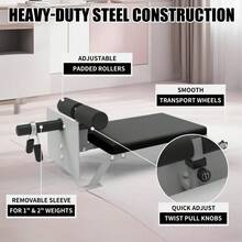 Nordic‑Style Steel Hamstring Curl Workout Bench, Reverse Hyperextension Training Machine, Built‑In Transport Wheels For Mobility, Home‑Gym Equipment For Lower‑Body Leg Strength Training - White - View 6