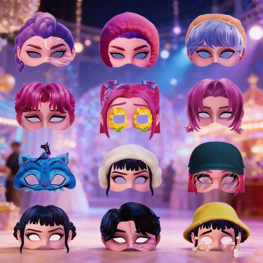 Hasbro KPOP Hunter 12pcs/3pcs K-POP Group Cartoon Style Masks, Made Of High-Quality Skin-Friendly Fabric. Fan Merchandise Based On Warrior Rumi, Cute Design, Perfect For Fan Support Activities. Lightweight, Breathable, Durable, Hypoallergenic, Comfortable For All-Day Wear. Suitable For Daily Photos, Theme Parties And Holiday Gifts, Ideal Choice For K-POP Fans. Random Styles, Slight Defects Do Not Affect Normal Use. - Multicolor - View 1