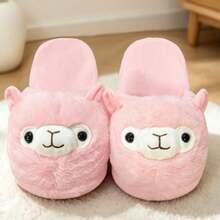 Cute 3D Cartoon Alpaca Plush Slippers For Women, Soft Furry Open Toe Slip-On Slippers, Non-Slip Bedroom Indoor Winter Shoes - Pink - View 5