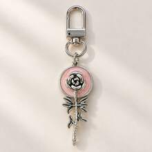 1pc/5pcs Women's Simple Alloy Painted Oil Drip Rose Pendant Charm, Retro Dark Style Bag Pendant, Holiday Gift For Friends, Handbag Accessory - Multicolor - View 8