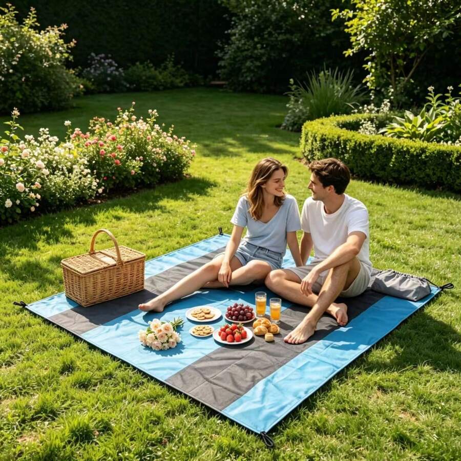 1-Pack Ultimate Waterproof Beach Mat With Drawstring Pocket, Ultra-Portable, Durable, Quick-Folding, Suitable For Outdoor Camping, Home Use, Waterproof, Easy-To-Clean Polyester Material