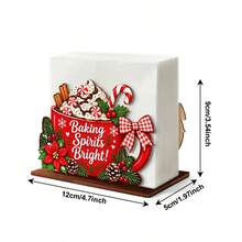 1pc Christmas Wooden Table Napkin Holder, Red Hot Chocolate Cup Design Tissue Rack, Baking Spirits Bright Candy Cane Pinecone , Christmas Tabletop Paper Napkin Organizer, Cute Holiday Ornament & Gift For Family Gathering - Napkin Holder - View 2