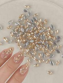 100Pcs Champagne Horse Eye Nail Rhinestones 3D Luxury Marquise Crystal Flat Back Nail Gems Stones Autumn Winter Wedding Manicure Decoration - Multicolor - View 2