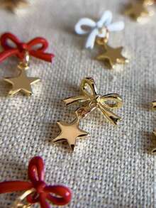 4/8pcs Christmas Atmosphere Nail Art Charms, Delicate Hanging Nail Accessories, Bow And Star Pendant Design, Available In Red, White, Light Brown, Gold, Small 3D Dynamic Effect, Suitable For Christmas Theme Nail Art - Multicolor - View 3