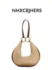 Bolso de hombro multiusos con cremallera y efecto tejido, nueva colección Primavera/Verano 2026 para mujeres - Albaricoque - Ver 6