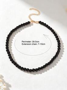 1pc Basic Black Beaded Faux Pearl Chain Choker Necklace, Suitable For Party And Social Gatherings - Black - View 3