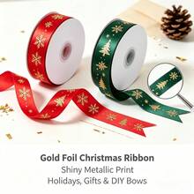 Christmas Gold Foil Ribbon 25 Yards 1cm Wide Christmas Tree Decoration DIY Bow Handmade Party Supplies Holiday Gift Wrapping Ribbon - A - View 8