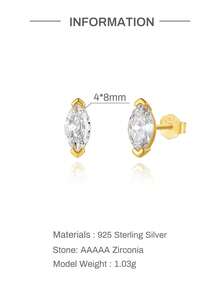 1 Pair 925 Sterling Silver Brilliant Cut Simulated Diamond Cubic Zirconia Stud Earrings For Sensitive Ears Simple Elegant Design Everyday Jewelry Gift - Horse Eye - View 11