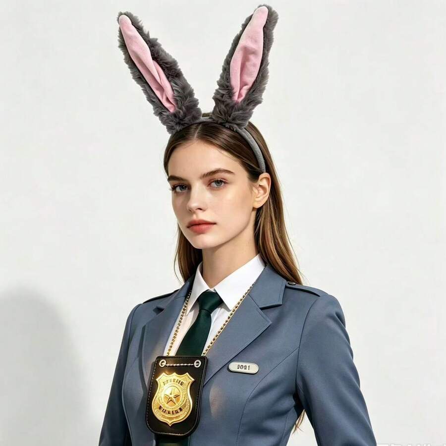 Crazy Rabbit Grey Rabbit Ear Fashion Badge Accessory Set, Suitable For Adult Cosplay, Holiday Events, Costumes And Props - A - View 1