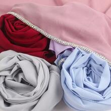 1PC Women's Heavy Rhinestone Trim Solid Color Chiffon Scarf Headwrap, Muslim Hijab Headscarf For Middle East And Africa - Heavy-duty Diamond-edged Solid Color Chiffon Scarf Hjiab Ladies Shawl - View 5