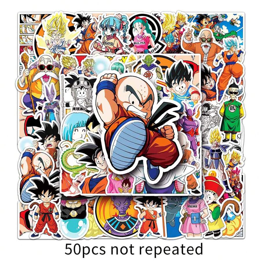 Hasbro 50pcs Dragon Ball Anime Cartoon PVC Graffiti Stickers For DIY Skateboard, Water Cup, Luggage - Multicolor - View 1