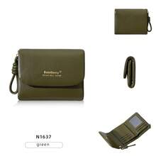 1pc-Baellerry Women's Short Flap Wallet, PU Leather Purse, 6 Card Slots + ID Photo Slot + Zipper Coin Pocket, With Wrist Strap, Portable Travel Outdoor Daily Multi-Compartment Card Holder - Multicolor - View 17
