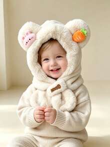 Winter Kids Hat Scarf Set, Thermal Lined Thickened Cartoon Cute Adorable Earflap Hat For Boys And Girls - Multicolor - View 4