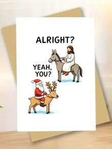 Funny Christmas Greeting Card, Humorous Cartoon Santa And Jesus Riding Scene, Novelty Xmas Card For Friends, Unique Quirky Holiday Card With Casual Chat Dialogue Design - Multicolor - View 6