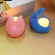 3D Printed Rabbit Shaped Tea Light Candle Holder, Cute Rabbit Ear Candle Stand, Matte Texture, Multi-Color LED Tea Light Lamp Holder, Easter Spring Desktop Decor, Home Desktop Decoration, Christmas Stocking Filler Gift And New Year Gift - Multicolor - View 2