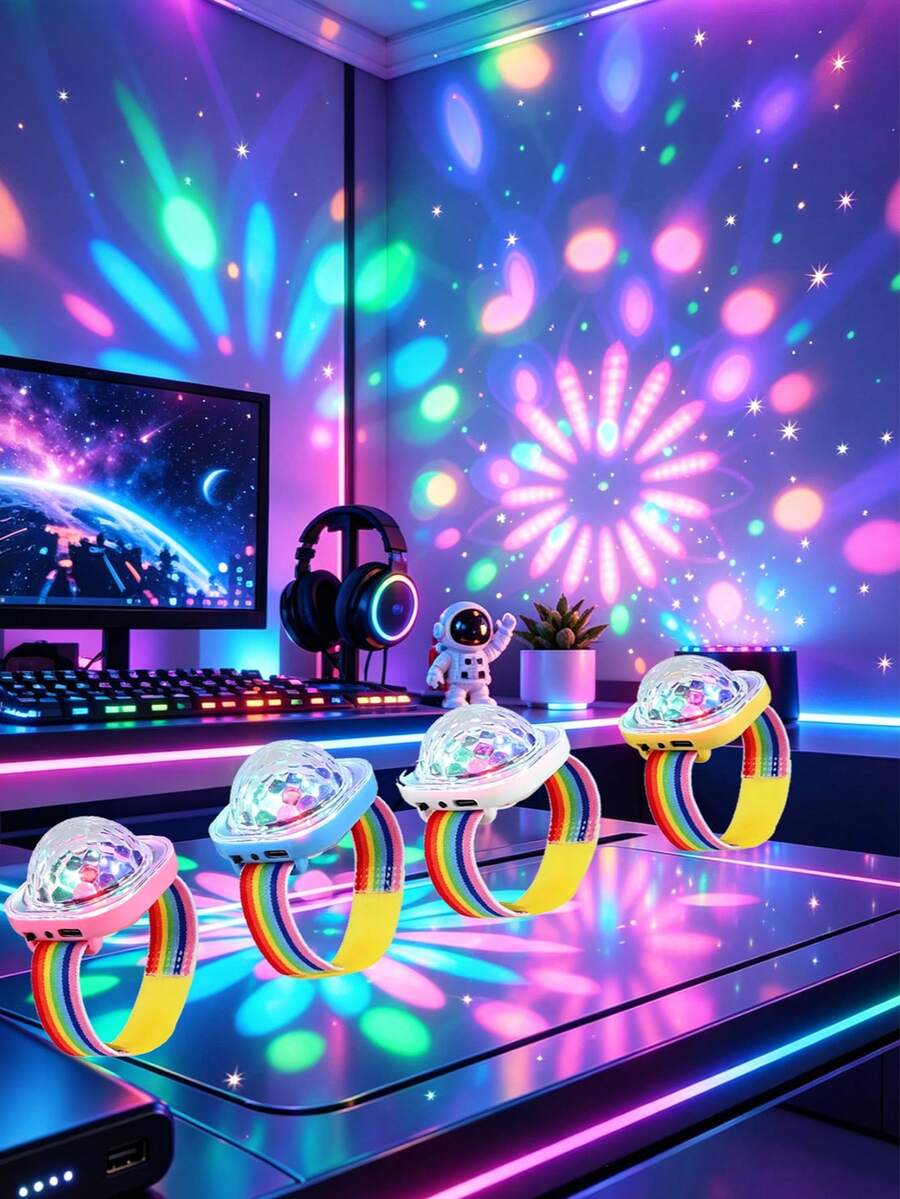 1pc Sound Activated Disco Wristband Light, Rechargeable Mini Strobe Light, Stage Party Light, Portable Colorful Wrist Light, Suitable For Christmas Family Gathering - Projector Lamp - View 1