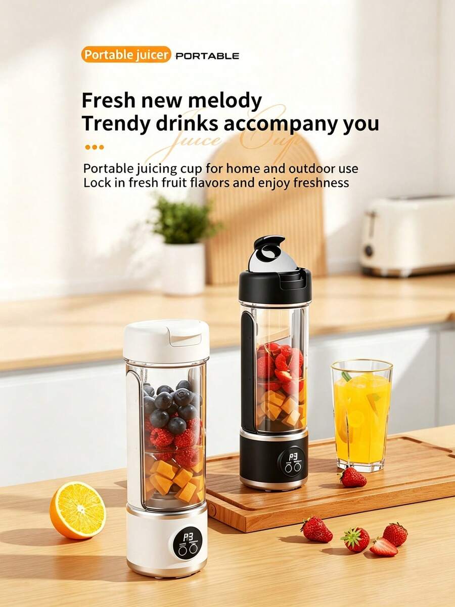 Blender Elektrik Portabel, 10 Mata Pisau Vortex Stainless Steel, Kontrol Layar Digital 3 Kecepatan, Cocok untuk Jus, Milkshake, dan Penghancur Es, Pencampuran Cepat 40 Detik, Pengisian Daya Tipe-C, Blender Nirkabel Kapasitas Besar, Cocok untuk Digunakan di Rumah dan Luar Ruangan