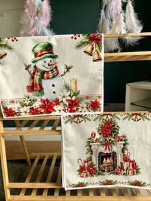2pcs Kitchen Absorbent Towels, Made Of Polyester Material, Christmas Fireplace Snowman Pattern Print, Suitable For Kitchen, Bathroom, Ideal Choice For Housewives And Family Gatherings, High Cost-Performance Home Supplies, Great Room Decoration. - Multicolor - View 8
