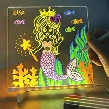 AUX لوحة رسم سحرية، لوحة رسم LED تعمل بالطاقة USB مع قلم 7 ألوان - مقاومة للخدش، ممحاة قابلة للتعديل، لوحة رسائل أكريليك متعددة الأحجام، لوحة ملاحظات، لوازم الرسم، استخدام فني احترافي - أبيض 1 - مشاهدة 8