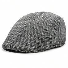 Men's Classic Newsboy Cap, Casual Vintage Beret, Herringbone Tweed Wool Hat - A - View 5
