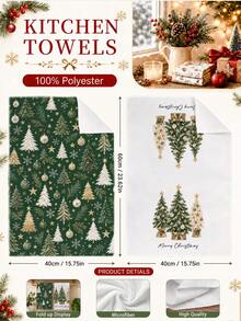 MEMNUN 2pcs Green Christmas Tree & Christmas Ball Pattern Printed Kitchen Towels, Soft Polyester Material Christmas Decoration Dish Cloths, Suitable For Kitchen Decor, Kitchen Cleaning, Holiday Party Decoration, Kitchen & Bathroom Supplies Home Essentials, Home Decor, Housewarming Gift - Multicolor - View 8