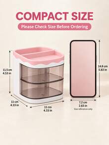 1pc Kids Hair Accessories Storage Box, 2-Tier Rotating Desktop Organizer, Transparent Divided Compartment Box For Hair Clips, Rubber Bands, Headbands And Jewelry Storage - Multicolor - View 3