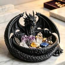 1pc Black Curly Dragon Shape Storage Tray, Gothic Witch Style Crystal Ore Display Dish, Multi-Functional Jewelry Key Coin Storage Box, Wicca Altar Spiritual Desktop Decor Gift - Multicolor - View 2