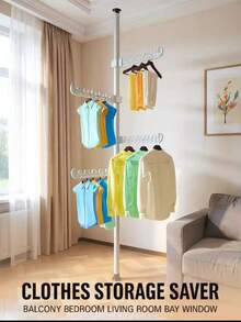 NEW Standing Clothes Hanger, Storage Rack, Clothes Hanger, Telescopic Rod Without Punch, Balcony Standing Clothes Hanger For Bedroom - No-drill Drying Rack - View 7