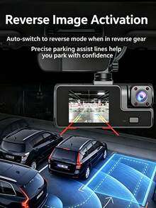 1080P HD Dual Dash Cam Front Rear Interior 3-Channel Car Camera, 170° Wide Angle, Rotatable Lens, Loop Recording, 24H Parking Monitoring, Infrared Night Vision, Suitable For Sedan SUV Truck Video Recorder, Memory Card Not Included - A - View 6
