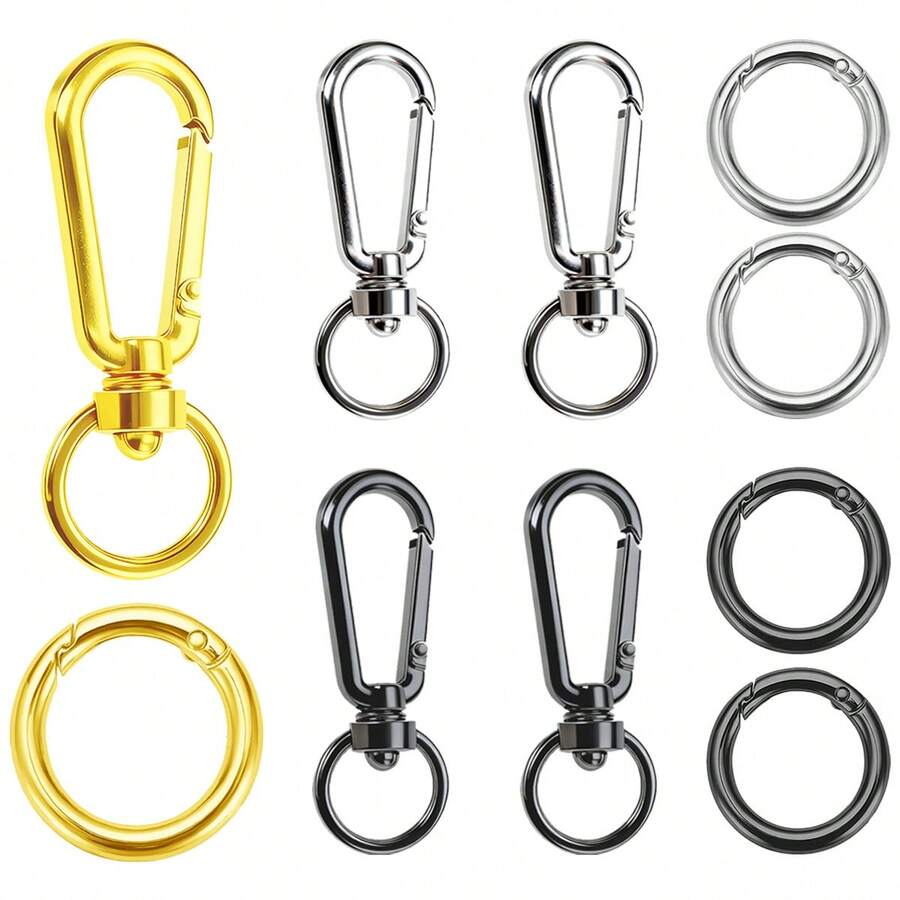 8pcs Alloy Rotating Keychain Hooks And Spring Rings Set, Suitable For Hanging Keys, Keychains, DIY Crafts, Bag Charms, Bag Making Accessories, Dog Leashes, Camera Straps, Flashlight Wallet Hooks, Holiday Gifts (4 Keychains + 4 Spring Rings) - 7G Flat Buckle + 24mm Spring Coil - View 1