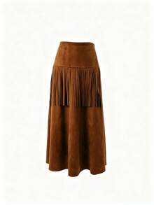 Women's Bohemian Style Tassel Rivet Elegant Knit Fabric Maxi Dress, Autumn Party And Western Style Outfit - Brown - View 6