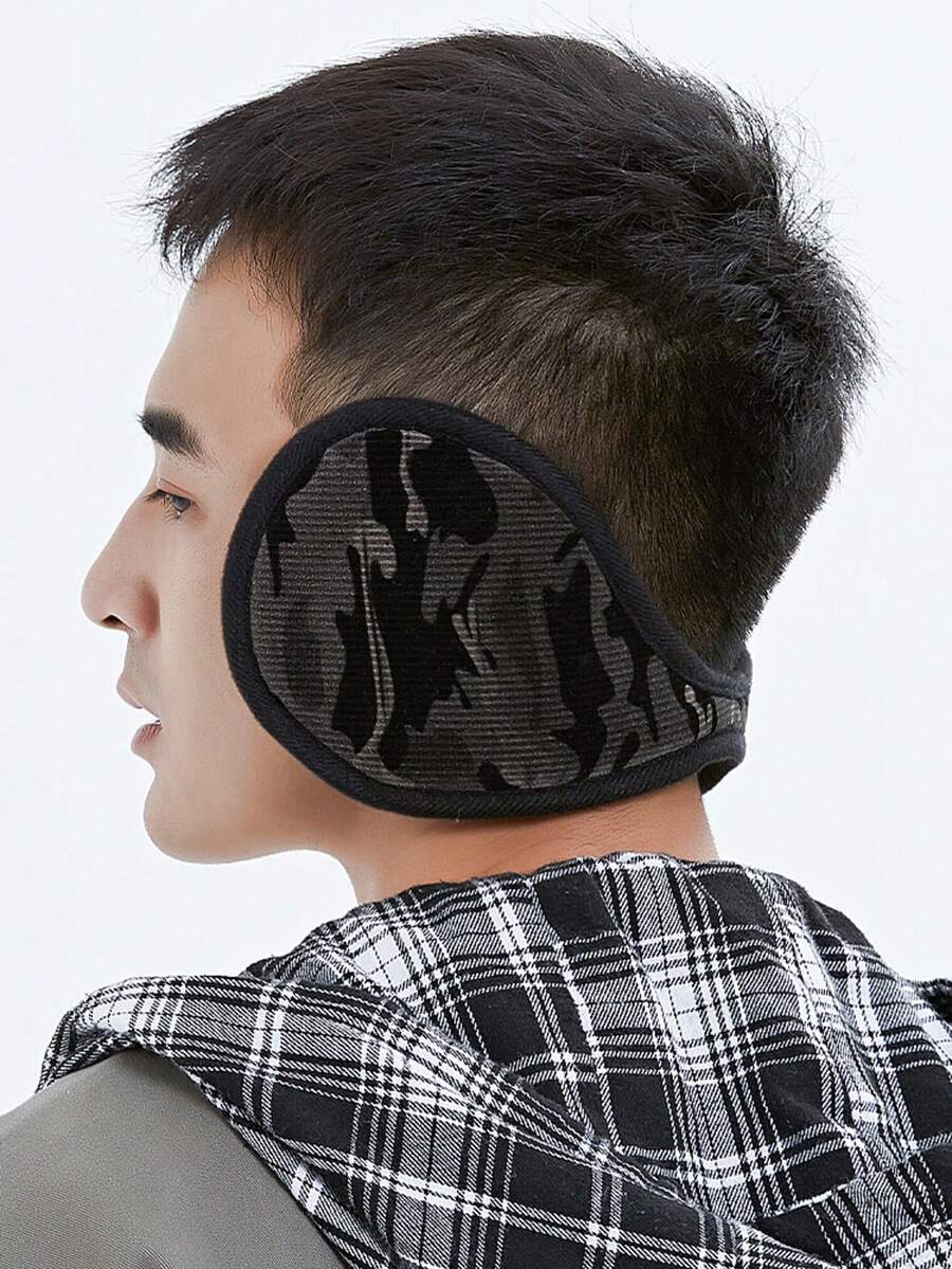 Winter Ear Muffs, Men's Camo Back-Wear Foldable Plush Ear Warmers, Windproof Outdoor Cycling Ski Earmuffs - A - View 1