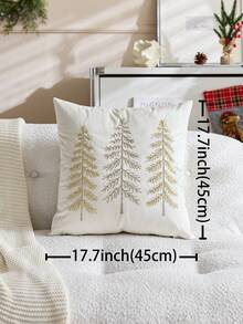 1pc Beige Christmas Tree Embroidered Pillow Case, Suitable For Indoor Decoration, Christmas Decoration, All-Season Pillow Case, Without Insert - Beige - View 4